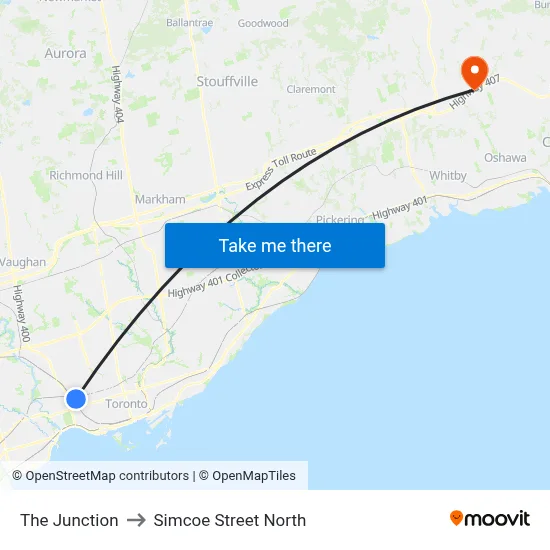 The Junction to Simcoe Street North map