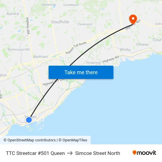 TTC Streetcar #501 Queen to Simcoe Street North map