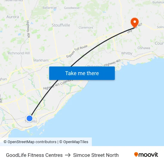 GoodLife Fitness Centres to Simcoe Street North map