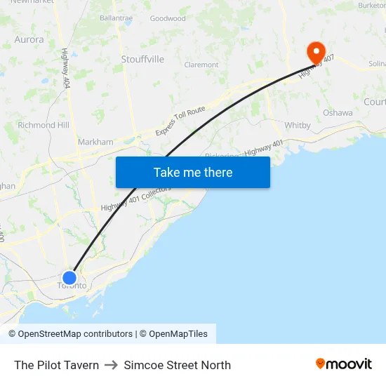 The Pilot Tavern to Simcoe Street North map