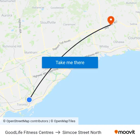 GoodLife Fitness Centres to Simcoe Street North map
