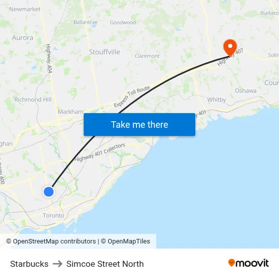 Starbucks to Simcoe Street North map