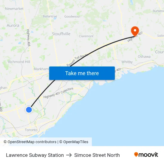 Lawrence Subway Station to Simcoe Street North map