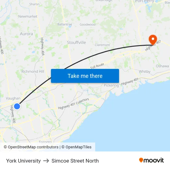 York University to Simcoe Street North map