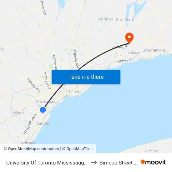 University Of Toronto Mississauga Campus to Simcoe Street North map