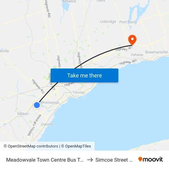 Meadowvale Town Centre Bus Terminal to Simcoe Street North map