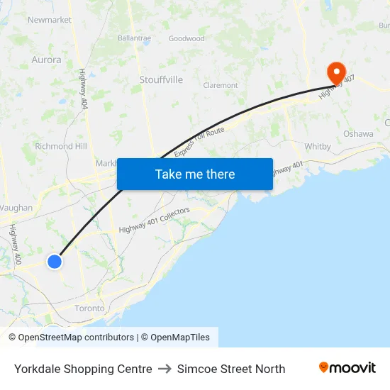 Yorkdale Shopping Centre to Simcoe Street North map