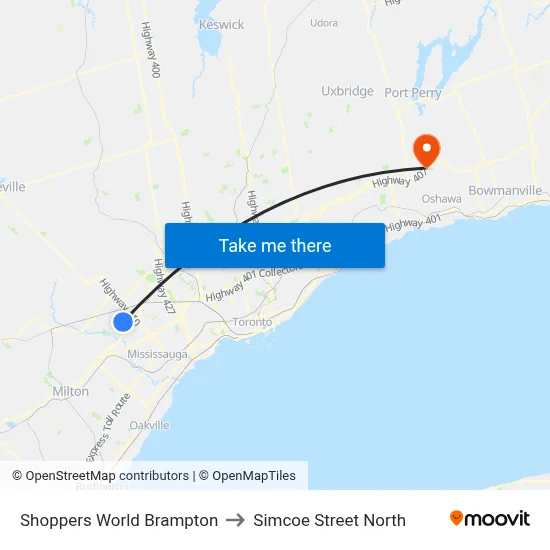 Shoppers World Brampton to Simcoe Street North map