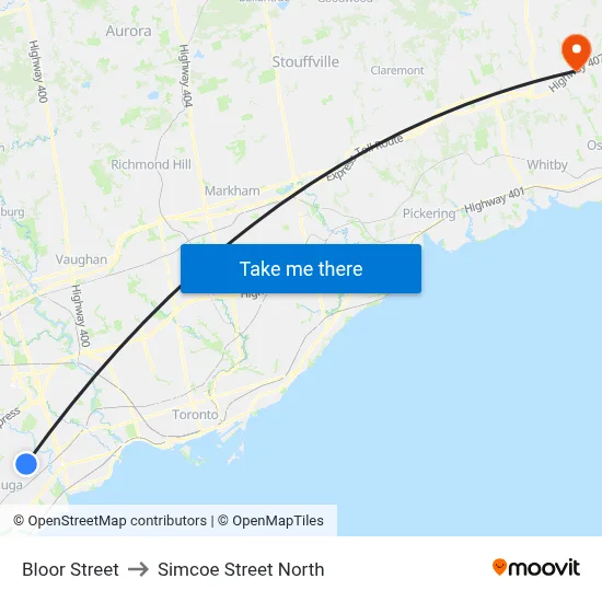 Bloor Street to Simcoe Street North map