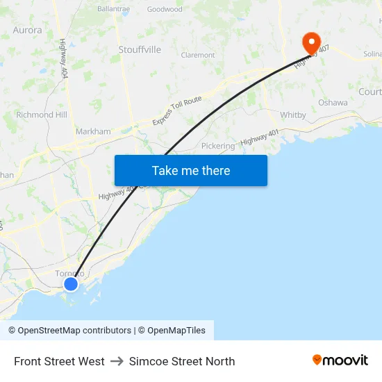 Front Street West to Simcoe Street North map