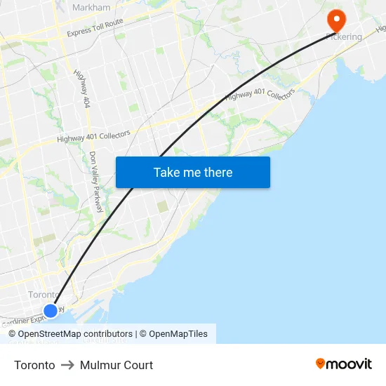 Toronto to Mulmur Court map