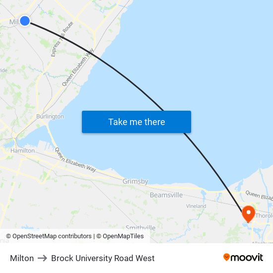 Milton to Brock University Road West map
