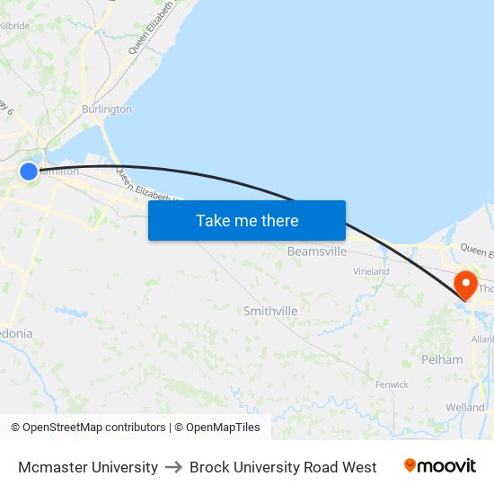 Mcmaster University to Brock University Road West map