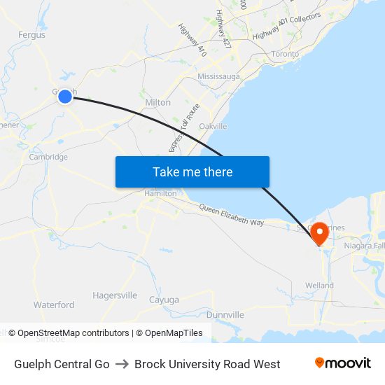 Guelph Central Go to Brock University Road West map