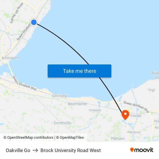 Oakville Go to Brock University Road West map