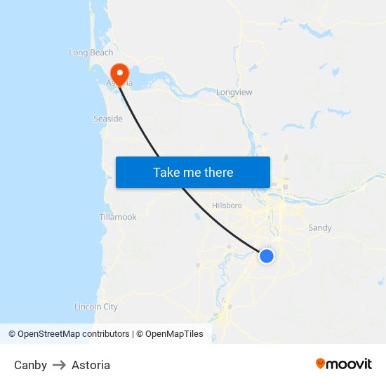 Canby to Astoria map
