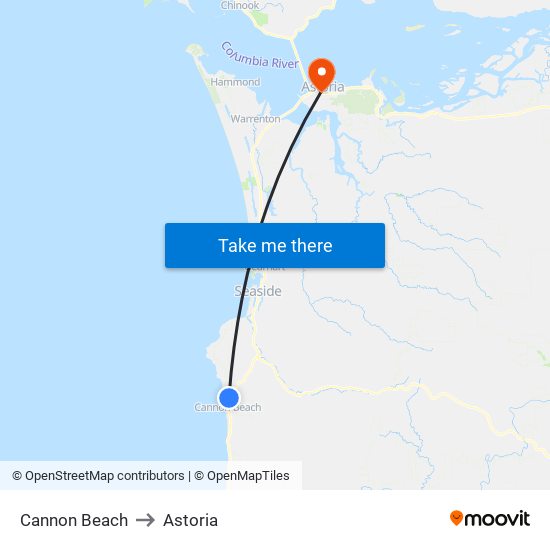 Cannon Beach to Astoria map