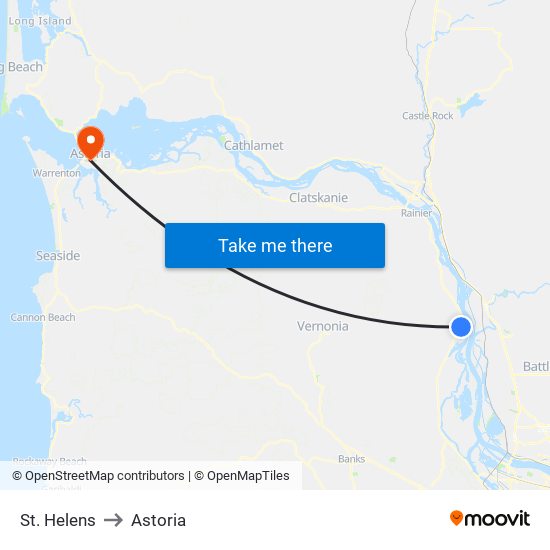 St. Helens to Astoria map