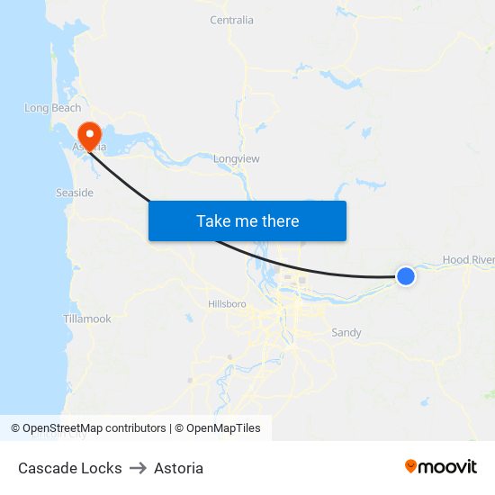 Cascade Locks to Astoria map