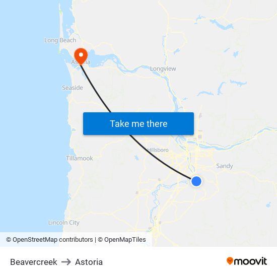 Beavercreek to Astoria map
