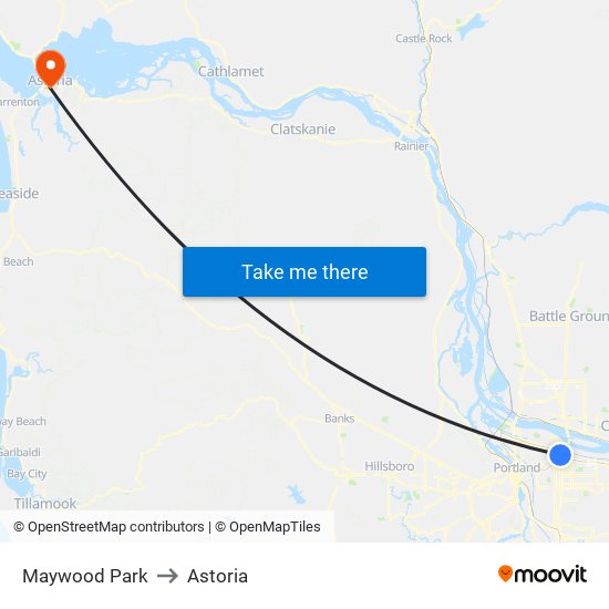 Maywood Park to Astoria map