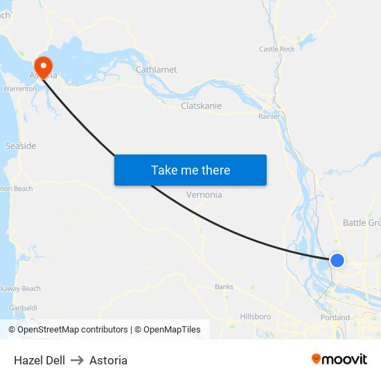 Hazel Dell to Astoria map