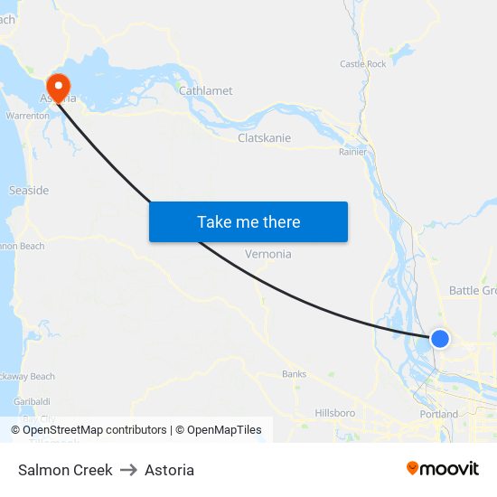 Salmon Creek to Astoria map