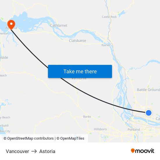 Vancouver to Astoria map