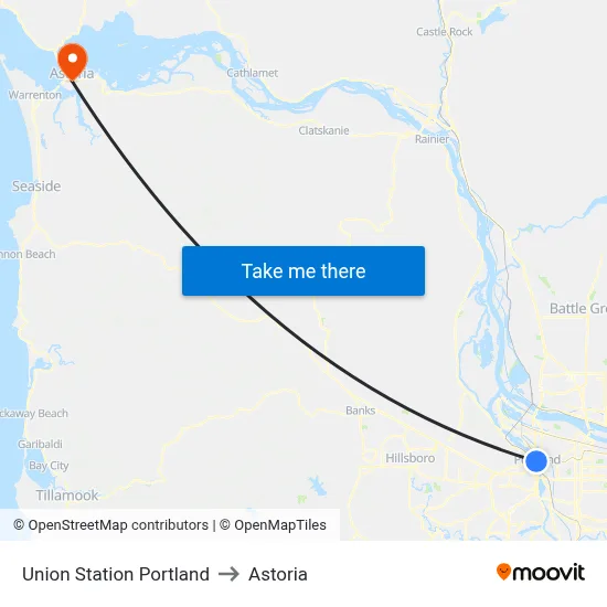 Union Station Portland to Astoria map