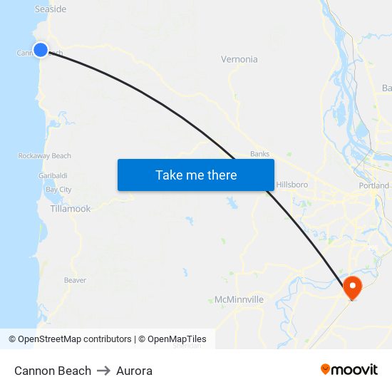 Cannon Beach to Aurora map