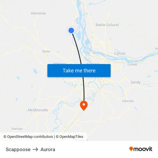 Scappoose to Aurora map