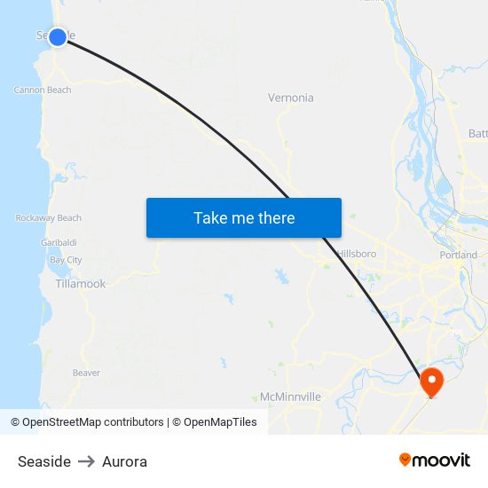 Seaside to Aurora map