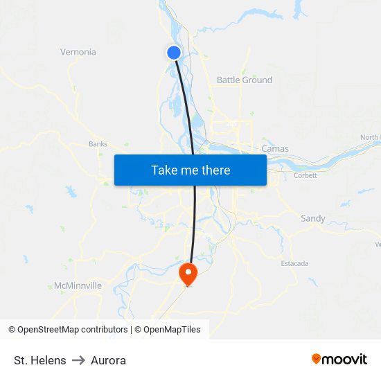 St. Helens to Aurora map