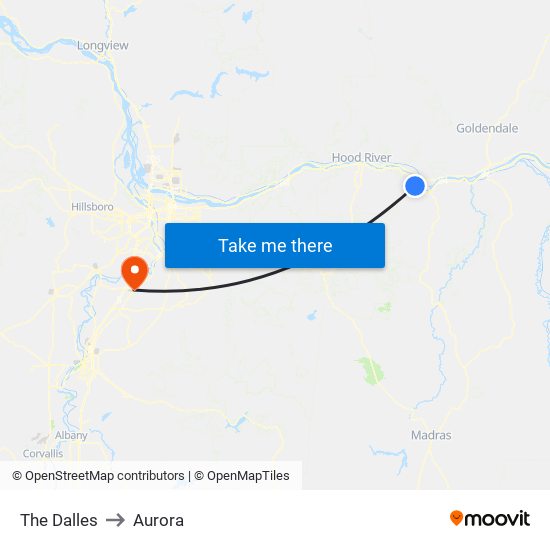 The Dalles to Aurora map