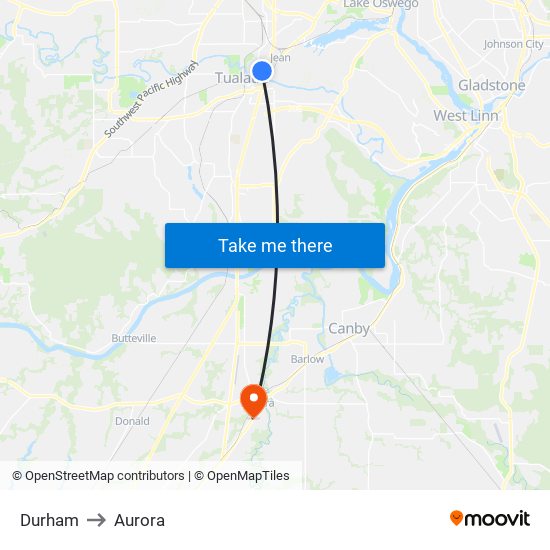 Durham to Aurora map