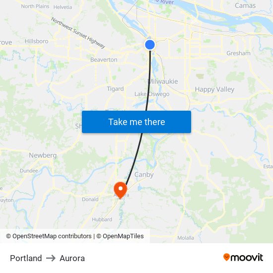 Portland to Aurora map