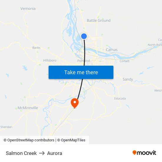 Salmon Creek to Aurora map