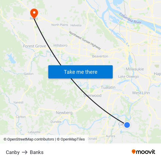 Canby to Banks map