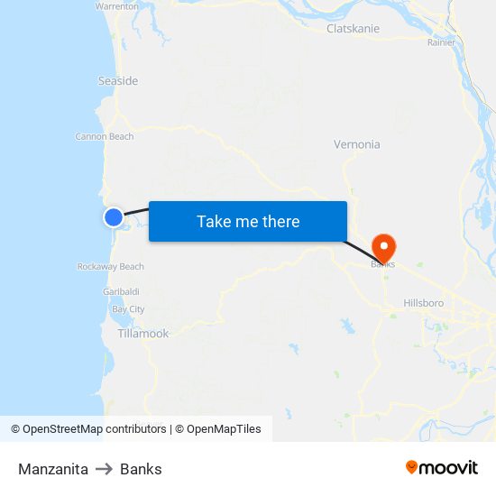 Manzanita to Banks map