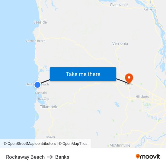 Rockaway Beach to Banks map