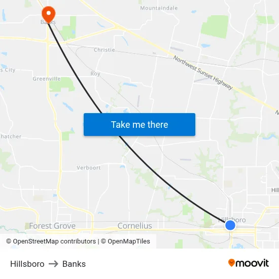 Hillsboro to Banks map