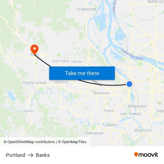 Portland to Banks map