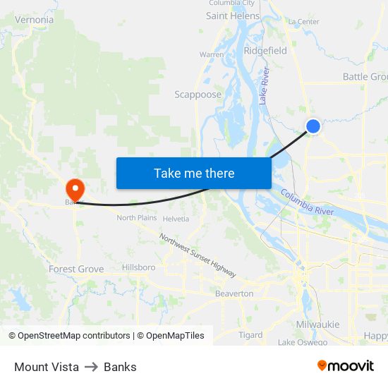 Mount Vista to Banks map