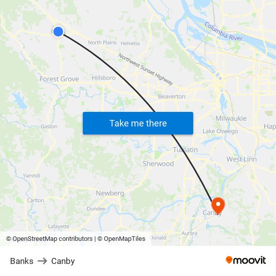 Banks to Canby map