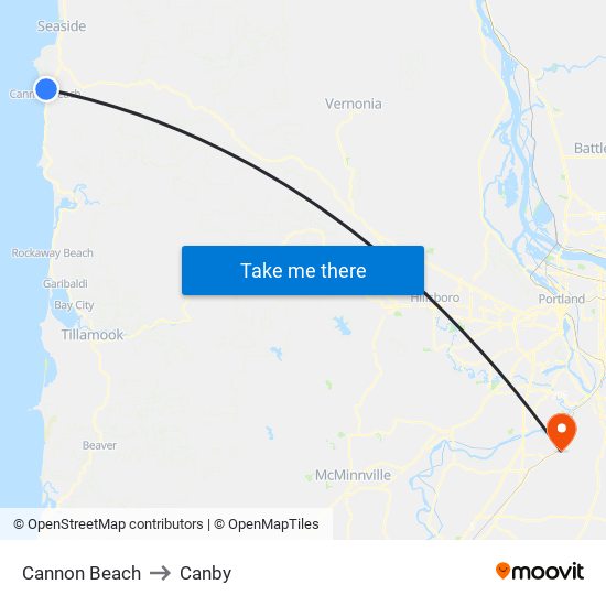 Cannon Beach to Canby map