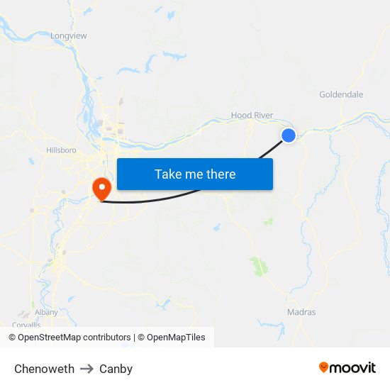 Chenoweth to Canby map