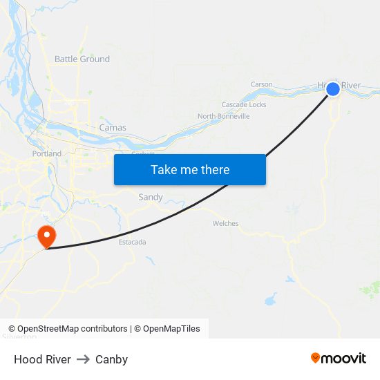 Hood River to Canby map