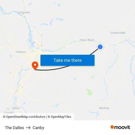 The Dalles to Canby map