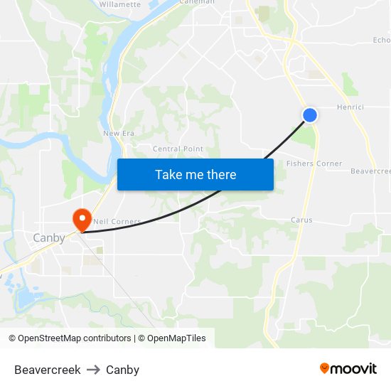 Beavercreek to Canby map