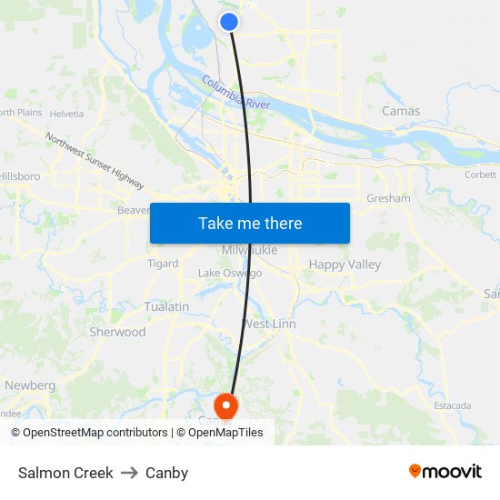 Salmon Creek to Canby map